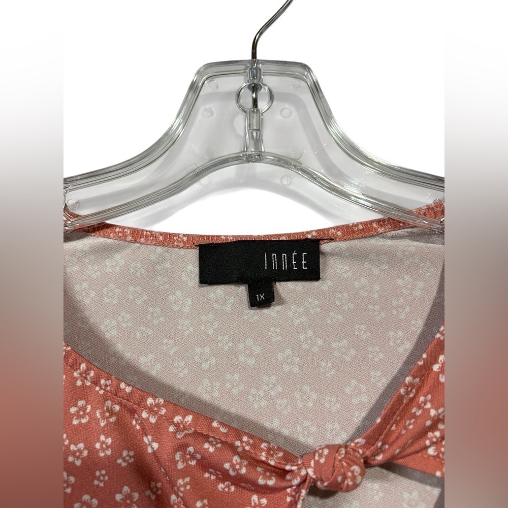 Innée by Claire France, Plus-Size Short Sleeve Top, 1X, Pink & White - Picture 4 of 8